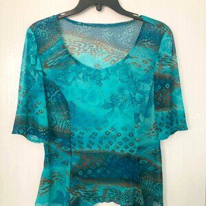Handmade 10 Teal Aqua Sheer Handkerchief Hem Top